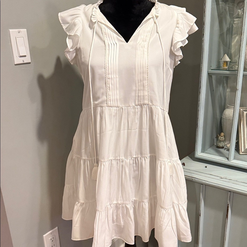CELINA MOON White Ruffle Dress